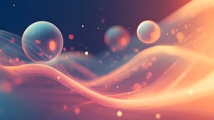 Poster - Dynamic abstract waves with bubbles digital art blue and orange gradient creative concept modern viewpoint
