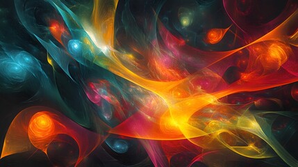 Poster - Dynamic colorful abstract art digital creation vivid swirls dark background artistic viewpoint conceptual design for visual impact