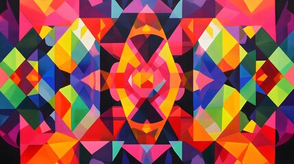 Poster - Vibrant abstract artwork gallery exhibition digital art urban setting eye-level view colorful composition for engagement