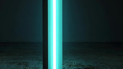 Wall Mural - Ethereal Luminescence: A Teal Neon Pillar in a Dark Room