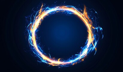 Poster - Colorful flame and electric blue circle creating a dynamic visual effect in a dark background environment