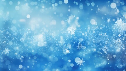 Poster - Elegant Blue Bokeh Background with Soft Snowflakes Creating a Dreamy Winter Atmosphere and Invoking a Sense of Calm and Serenity