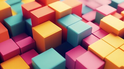 Poster - Colorful 3d blocks arrangement digital art abstract design creative environment top-down perspective visual exploration