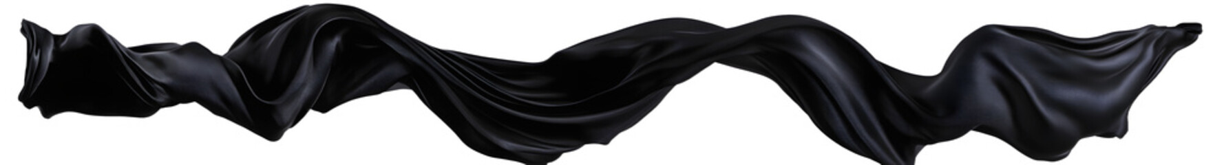 Wall Mural - Collection of black silk cloths, flying, isolated on a transparent background. PNG cutout or clipping path.