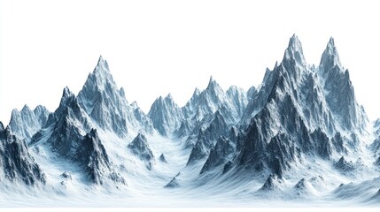 Wall Mural - majestic snow-capped mountain range against a white background.