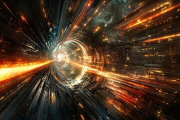 Poster - Futuristic Cityscape Through A Hyper Speed Tunnel