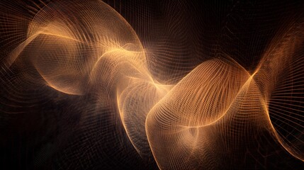 Poster - Flowing golden waves of abstract light digital space graphic art dark environment dynamic perspective