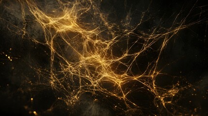 Poster - Dynamic golden networks abstract visualization digital art dark background close-up view concept of connectivity
