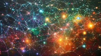 Wall Mural - Exploring cosmic connections a vibrant network of stars and galaxies digital art abstract universe colorful background