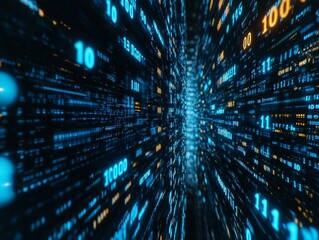 Aufkleber - Abstract blue technology background with binary code  - ai