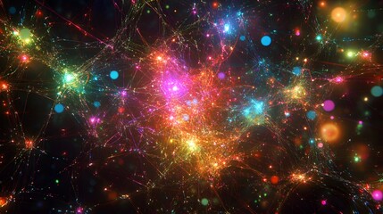 Poster - Vibrant cosmic energy flow abstract universe digital art dark background close-up energy patterns