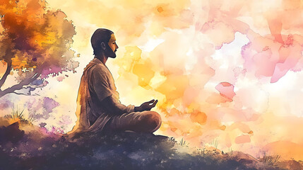 Wall Mural - watercolor illustration for guru purnima