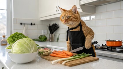 Sticker - the cat is cooking in the kitchen