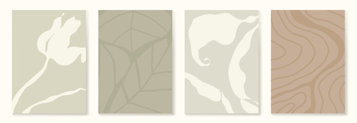 Wall Mural - set of abstract foliage poster vector. leaves, flower, organic shapes, earth tone colors, leaf branc