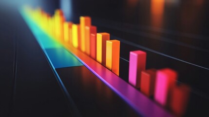 Poster - A D-rendered bar graph with rising colorful bars, symbolizing growth in market trends, with a dark and minimalistic background for contrast