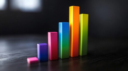 Poster - A D-rendered bar graph with rising colorful bars, symbolizing growth in market trends, with a dark and minimalistic background for contrast