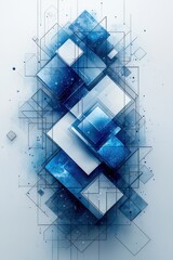 Poster - Abstract technological blue background with 3D transparent cubes