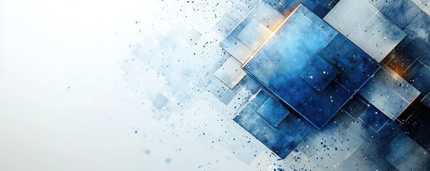 Poster - Abstract technology background with geometric blue and orange elements