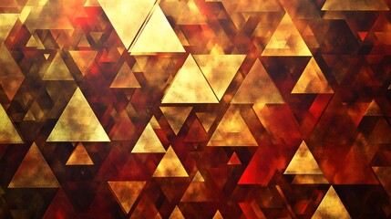Poster - Dynamic geometric design featuring triangular patterns in vibrant gold and red hues abstract art digital art modern environment