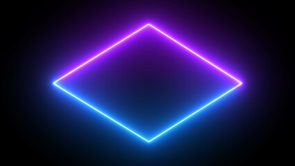 Wall Mural - Abstract bright neon rectangle border frame on black background. 3D illustration rendering. Neon frame for your design.