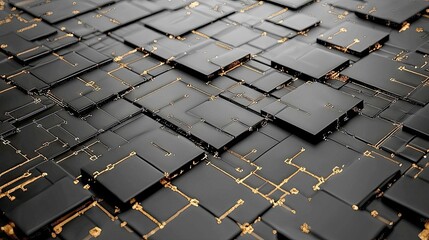 Poster - Abstract Digital Circuitry: A Futuristic Tech Background.  Geometric Shapes, Metallic Textures, and Network Connectivity.  Modern, Elegant Design.