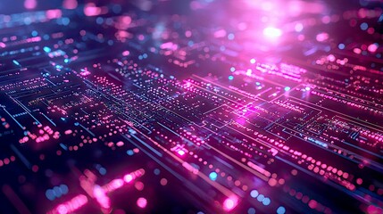 Poster - Abstract Futuristic Circuit Board: Pink and Purple Digital Network, High-Tech Innovation, Modern Technology Background