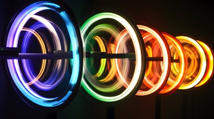 Poster - Dynamic light trails abstract photography colorful circular patterns studio setting close-up visual art