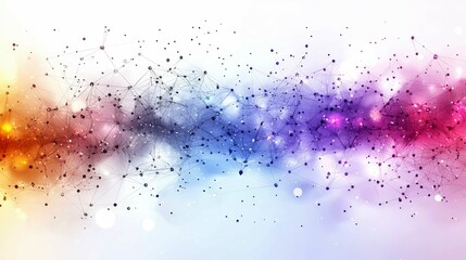 Poster - Abstract Network Connection: Colorful Nodes and Lines, Digital Data Visualization, Futuristic Technology Background