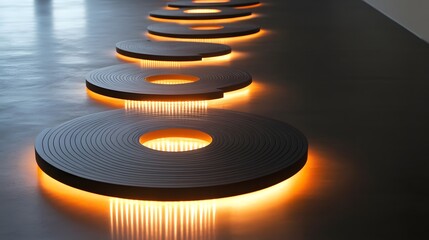 Poster - Illuminated circle installation contemporary art gallery light art modern space abstract view visual experience