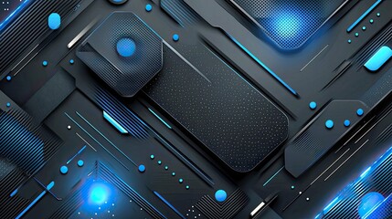 Poster - Abstract Tech Background: Futuristic Blue and Black Geometric Design.  Perfect for digital projects, wallpapers, and presentations.
