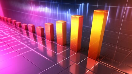 Leinwandbilder - A colorful D bar graph with glowing, stacked bars, illustrating progress and data analysis in a vibrant, high-tech setting