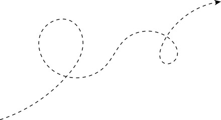 Poster - Hand drawn dotted arrows set vector illustration isolated on white background. Hand drawn freehand different curved lines, swirls arrows. Curved arrow line. Doodle, sketch style.