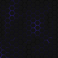 Wall Mural - hexagons honeycomb texture blue neon background, abstract futuristic technology backdrop banner desi