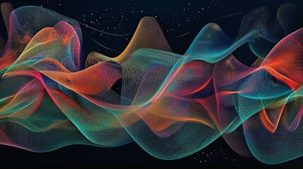 Fototapete - A digital abstract representation of light waves traveling at immense speed through space, with energetic light patterns and motion trails