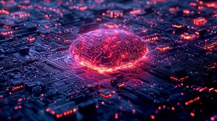 Poster - Artificial Intelligence: Brain Circuitry in a Digital World. A futuristic concept of AI and the brain's neural network, showcasing technology's evolution and innovation.