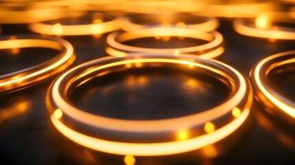 Poster - Illuminated golden rings abstract studio digital art modern environment close-up view artistic concept