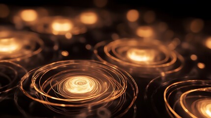 Poster - Dynamic golden circles abstract background digital art dark environment close-up view energy concept