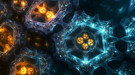 Poster - Dynamic fractal patterns digital space abstract art futuristic environment aerial view visual exploration