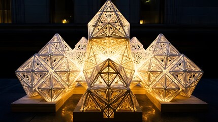 Poster - Illuminated geometric art installation urban gallery photography indoor close-up modern design concepts