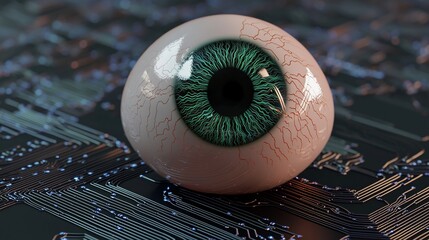 Poster - Realistic human eye on a circuit board.