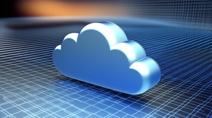 Poster - Glowing Blue Cloud with Data Center Background, Digital Grid Network, and Technology Icons in Dark Virtual Space