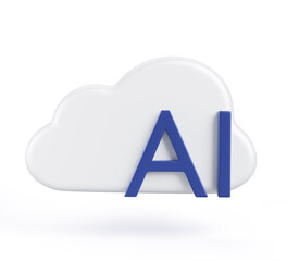 Fototapete - AI cloud platform 3d render icon. Virtual gpu server for cloud computing, deep machine learning, data storage, information security. Artificial intelligence innovative technology. 3D illustration