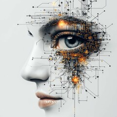 Poster - Digital Consciousness: A Cyberpunk Vision of AI and Humanity Merging in a Futuristic Portrait
