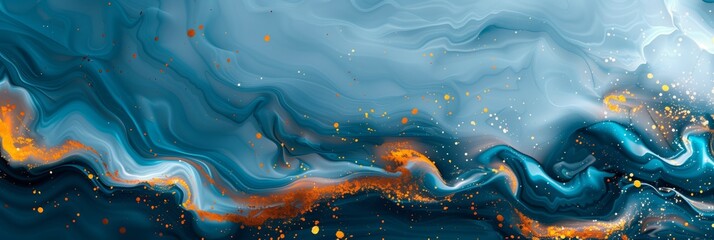 Aufkleber - Abstract fluid art background with blue and golden colors