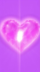 Canvas Print - Vertical loop animation template with pink holographic iridescent heart on love background for festive endless footage.