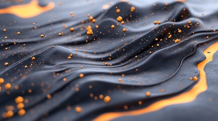 Poster - Dark Blue and Orange Abstract Waves with Glowing Particles, 3D Render