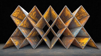 Poster - Geometric Steel Structure: Abstract Industrial Photography. Rusty Metal Forms and Textures.  Intricate Design and Composition.  Modern Industrial Art.