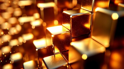 Poster - Golden Cubes Abstract: Luxury Metal Texture Background. Shiny Geometric Pattern, 3D Rendering, Digital Art