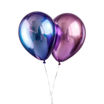 two blue purple balloons isolated on transparent background