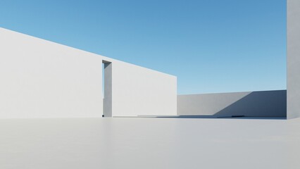 Poster - 3d render of abstract modern architecture with empty cement floor, minimal exterior, car presentation background
